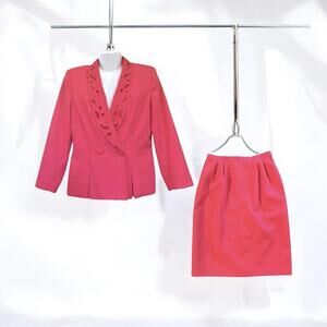 Le Suit Women's Pink Double Breasted Jacket Floral Cut Lined & Skirt Set SZ 12P